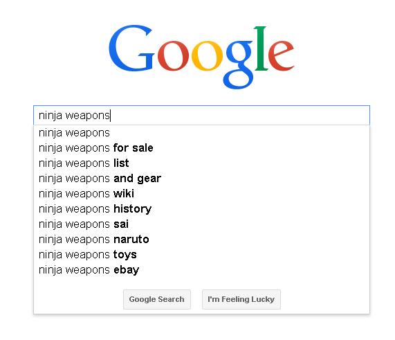 Google Instant's display for 'Ninja Weapons'